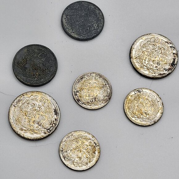 Lot Of 8 Nederland Coins 1942 1944 - Picture 2 of 3